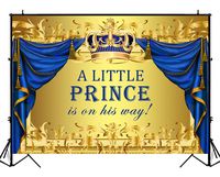 BackdropsOnline Royal Blue and Gold Boy Baby Shower Photography Backdrop Crown Little Prince Party Decoration Banner Photo Background Royal Celebration Curtains Vinyl Backdrops 7x5ft