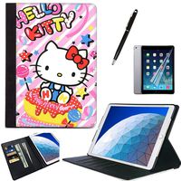 iPad Air 3 2019 iPad Pro 10.5 2017 Case, PU Leather Wallet Kickstand Flip Cover Card Slots Cute Hello Kitty Cartoon Protective Flip Shockproof Heavy Duty Shell for Apple iPad 10.5 Inch 2019/2017#B