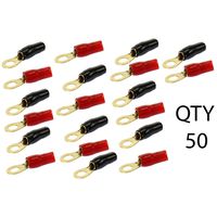 4 AWG auge Gold Wire Crimp Cable Ring Terminal Red/Black Boots 3/8" Lug (50 PACK)