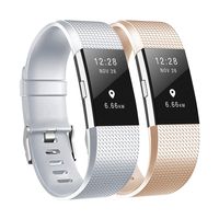 Fundro Replacement Bands Compatible with Fitbit Charge 2, 2 Pack Classic & Special Edition Adjustable Sport Wristbands(Champagne+Silver, Small (5.5"-6.7"))