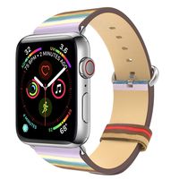 MoKo Band Compatible with Apple Watch 38mm 40mm, Premium Genuine Leather Replacement Strap + Watch Lugs Fit iWatch 38mm 40mm Series 5/4/3/2/1, Colorful Stripe(Not Fit 42mm 44mm Versions)