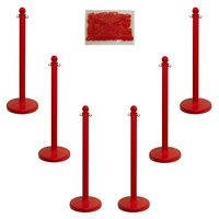 Mr. Chain Plastic Stanchion Kit with 50 Feet of 2-Inch Link Chain and C-Hooks, Red, Pack of 6 (71105-6)