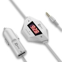 JETech Wireless FM Transmitter Radio Car Kit for Smart Phones Bundle with 3.5mm Audio Plug and Car Charger (Silver)