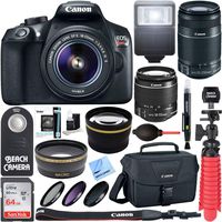 Canon EOS Rebel T6 Digital SLR Camera Wifi + 18-55mm & 55-250mm IS II Lens Kit + Accessory Bundle 64GB SDXC Memory + DSLR Photo Bag + Wide Angle Lens + 2x Telephoto Lens + Flash+Remote+Tripod
