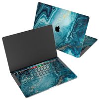 Wonder Wild Skin for MacBook Decal Vinyl Air 11 inch Apple Mac 13 Retina 12 Pro 15 Keyboard 2019 2018 2017 2016 16" Protective Sticker Laptop Blue Marble Abstract Ocean Paint Teal Gold Glitter Oil