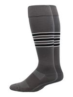 MadSportsStuff Dugout 3 Stripe Baseball Socks (Graphite/Black/White, Large)