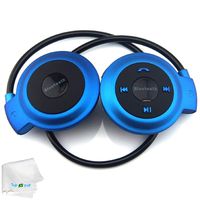 Sports Bluetooth Headset Wireless Stereo Bluetooth Earpiece Earphones Music Headphone Built-in Microphone Mp3 Fm Player Compatible with Android Ios Cellphones Smart Phones Driving Running Hiking Blue