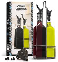 Zeppoli Oil and Vinegar Bottle Set with Stainless Steel Rack and Removable Cork - Dual Olive Oil Spout - Olive Oil Dispenser, 17oz Olive Oil Bottle and Vinegar Bottle Glass Set
