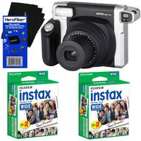 Fujifilm INSTAX 300 Wide-Format Instant Photo Film Camera (Black/Silver) + Fujifilm instax Wide Instant Film (40 Sheets) + HeroFiber Ultra Gentle Cleaning Cloth
