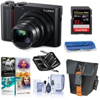 Panasonic Lumix DMC-ZS200 Digital Point & Shoot Camera, Black - Bundle with 32GB SDHC U3 Card, Camera Case, Cleaning Kit, Memory Wallet, Card Reader, Pc Software Package