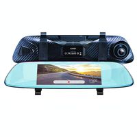 AUKEY Dash Cam Mirror 6.8" LCD Touchscreen Car Camera with Backup Camera and Parking Mode 1080p 170° Front Camera and 720p 160° Water-Resistant Rear Camera-Blue