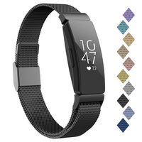 POY Compatible with Fitbit Inspire Hr Bands, Stainless Steel Replacement for Fitbit Inspire and Ace 2 Metal Loop Bracelet Sweatproof Wristbands for Women Men Black Large