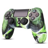 TNP PS4 / Slim/Pro Controller Skin Grip Cover Case Set - Protective Soft Silicone Gel Rubber Shell & Studded Anti-Slip Thumb Stick Caps for Sony Playstation 4 Controller Gaming Gamepad, Mystic Green