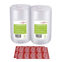 2-Pack Bubble Cushioning Wrap Rolls, 3/16" Air Bubble, 12 Inch x 72 Feet Total, Perforated Every 12", 20 Fragile Stickers Included