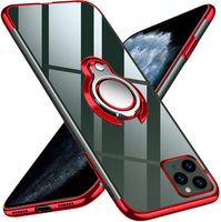 Suhctuptx Compatible for 2019 iPhone 11 Pro Max 6.5'' Case with Metal Rotating Ring Stand Magnetic Car Mount Holder Slim Clear Back Soft Silicone Plating Bumper Shockproof Kickstand Cover(Red)