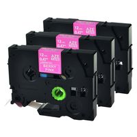 GREENCYCLE 3 PK Compatible for Brother TZe-MQP35 TZe MQP35 TZeMQP35 12mm Standard Laminated Label Tape White on Berry Pink 0.47 inch x 5m 1/2" 12mm use in P-Touch PT-D210 PT-D400 PT-H110 PT-D200