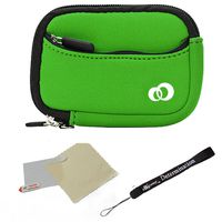 eBigValue Dark Green Black Trim Protective Soft Neoprene Cover Carrying Case Sleeve for Nikon Coolpix S2500 S3100 S4100 S5100 S6100 and Pink 6 Inch Mini Tripod and Screen Protector