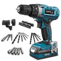 ORFELD Cordless Drill, 20V Drill Driver with 2.0Ah Battery, Built-in LED, 2 Variable Speed, 270 In-lbs Torque, 20 Clutch, 3/8'' Metal Keyless Chuck, 43 pcs Accessories, Blue