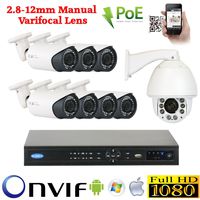 GW Security 8 Camera 1080P PoE IP CCTV Kit : 7 x 1080P IP PoE 2.8-12mm Bullet Cameras + 1 x 1080P Auto Tracking IP PTZ 4.7 ~ 94mm 20 times Zoom + 1x 8 Channel 1080P NVR + 1 x 4TB HDD High Definition Video Surveillance For Your Home or Business