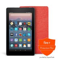 Fire 7 Protection Bundle with Fire 7 Tablet (16 GB, Black), Amazon Cover (Punch Red) and Protection Plan (2-Year)