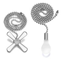 Ceiling Fan Pull Chain, 2pcs 24-inch 3mm Diameter Beaded Ball Extension Chains with Decorative Light Bulb and Fan Cord (Silver)