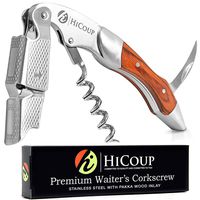 Waiters Corkscrew by HiCoup - Professional Stainless Steel with Pakka Wood Inlay All-in-one Corkscrew, Bottle Opener and Foil Cutter, The Favoured Wine Opener of Sommeliers, Waiters and Bartenders