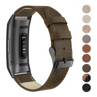 SWEES Leather Bands Compatible for Charge 3 & Charge 3 SE Fitness Tracker, Genuine Leather Band Strap Wristband Replacement for Women Men Small Large, Black, Rose Gold, Beige, Brown, Grey, Tan