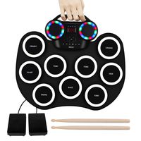 9 Pads Electronic Drum Set Roll up LED Lights Pratice Drum,Bluetooth,MIDI,Built-in Speaker,Long Hours Playtime Portable Drum,Birthday Festival Gift for Kids and Beginners