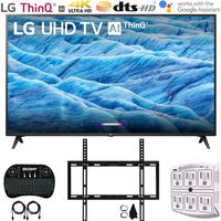 LG 55UM7300PUA 55" 4K HDR Smart LED IPS TV w/AI ThinQ (2019) + Flat Wall Mount Ultimate Bundle + 2.4GHz Wireless Keyboard Smart Remote w/Touchpad + 6-Outlet Surge Adapter w/Night Light