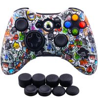 9CDeer 1 Piece of Silicone Water Transfer Protective Sleeve Case Cover Skin + 8 Thumb Grips Analog Caps for Xbox 360 Controller, Strawberries