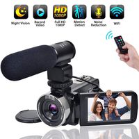 Video Camera WiFi Camcorder Comkes Full HD 1080P 30FPS Vlogging Camera 24MP 16X Digital Zoom 3.0 Inch LCD Touch Screen IR Night Vision with External Microphone and Remote Control