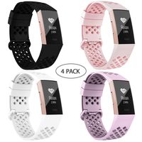 adepoy Compatible with Fitbit Charge 3 Bands for Women Men, Breathable with Air Holes Replacement Wristbands for Fitbit Charge 3 and Fitbit Charge 3 SE, Black White Lavender Pink, Large