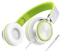 Kids Headphones, Honstek Foldable Lightweight On Ear Headphones for Kids Girls Boys, Wired Stereo Comfortable Headset Compatible with iPhone iPad PC Xbox Tablets MP4 (White/Green)