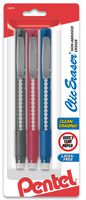 Pentel Clic Retractable Eraser with Grip, Assorted Barrels, 3 Pack (ZE21BP3M)