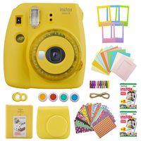 Fujifilm INSTAX Mini 9 Instant Camera with Clear Accents (Yellow) with Twin Instant Film Packs (40 Shots) and 7-1 Accessory Gift Bundle (4 Items)