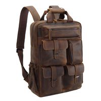 Texbo Full Grain Cowhide Leather Multi Pockets 16 Inch Laptop Backpack Travel Bag (Dark Brown(Updated Version))