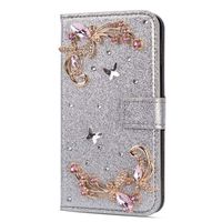 Amocase Glitter Case with 2 in 1 Stylus for Samsung Galaxy Note 9,Luxury Diamond 3D Crystal Butterfly Flower Magnetic Wallet Leather Stand Case for Samsung Galaxy Note 9 - Silver