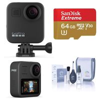 GoPro MAX Waterproof 360 Camera + Hero Style Video with Touch Screen, Spherical 5.6K30 UHD Video 16.6MP 360 Photos 1080p Live Streaming Basic Bundle with 64GB microSD Card, Cleaning Kit