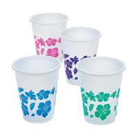 Fun Express - Hibiscus Design Disposable Cups (50pc) for Summer - Party Supplies - Drinkware - Disposable Cups - Summer - 50 Pieces