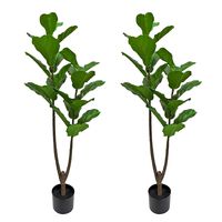 BESAMENATURE Set of 2, 4-Foot Artificial Fiddle Leaf Fig Tree/Faux Ficus Lyrata for Home Decor, Green
