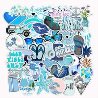 Blue Cartoon Vinyl Waterproof Sticker - Laptop Phone Case Suitcase Helmet DIY Decorative Applique Vinyl Waterproof Fashion Sticker (50pcs)