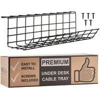 Under Desk Cable Management Tray - Cable Organizer for Wire Management. Metal Wire Cable Tray for Office and Home (Black)