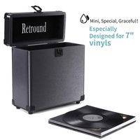 Retround Vintage Vinyl Record Storage, Retro Leather Carrying Case Only for 25+, 45rpm Records Albums (Dust/Scratch Free)-7Inch (Graphite Black)