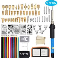 97Pcs Wood Burning Kit, Professional Woodburning Tool with Soldering Iron, Creative Tool Set Adjustable Temperature Soldering Pyrography Pen for Embossing Carving Soldering Tips (New)
