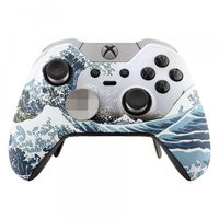 eXtremeRate Patterned Front Housing Shell Faceplate for Xbox One Elite Controller Model 1698 with Thumbstick Accent Rings - The Great Wave