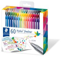 Staedtler triplus fineliner triangular, set with 60 brilliant colours, made in Germany, super fine, metal-clad tip, line width approx. 0.3 mm, 334 C60