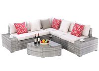 Do4U 6 Pieces Outdoor Patio Furniture Sectional Conversation Set, All-Weather Wicker Rattan Sofa Beige Seat & Back Cushions (Grey)