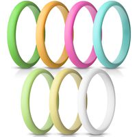 ThunderFit Women's Thin and Stackable Silicone Rings Wedding Bands - 7 Pack 2.5mm Width - 2mm Thick (White, Yellow Green, Deep Pink, Blue, Yellow, Orange, Green, 6.5-7 (17.3mm))