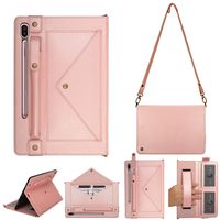 Galaxy Tab S6 Stand Cover, PU Leather Wallet Protective Cover w/ Card Slot Pocket/Pen Holder/Hand Strap/Buckle Closure Shoulder Bag Book Case for Samsung SM-T860/T865/T867 Galaxy Tab S6 10.5,Rose Gold