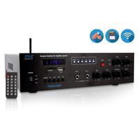 Wireless Bluetooth Public Address Amplifier - 500W Compact Mini Digital Home Power Audio Sound PA Receiver System w/ 70V 100V Output, Mic Input, Radio, USB, Remote For 4-16ohm Speaker - Pyle PMSA126BU